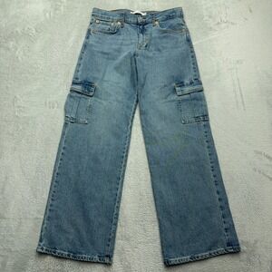 Levi Jeans Girls 14 Blue Wide Leg Cargo Utility Denim Pants High Rise Regular